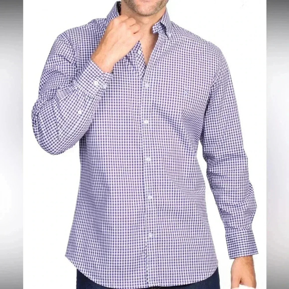 Taylorbyrd Purple Gingham Cotton Long Sleeve Dress Shirt - Picture 1 of 11